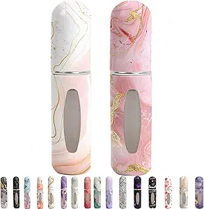 Perfume Travel Refillable Bottle– Portable Mini Sprayer,Empty Perfume Bottles with Unique Patterns,Refill Pump Case for Traveling and Outgoing,2 Pcs Pack of 5 ml(White and Pink)
